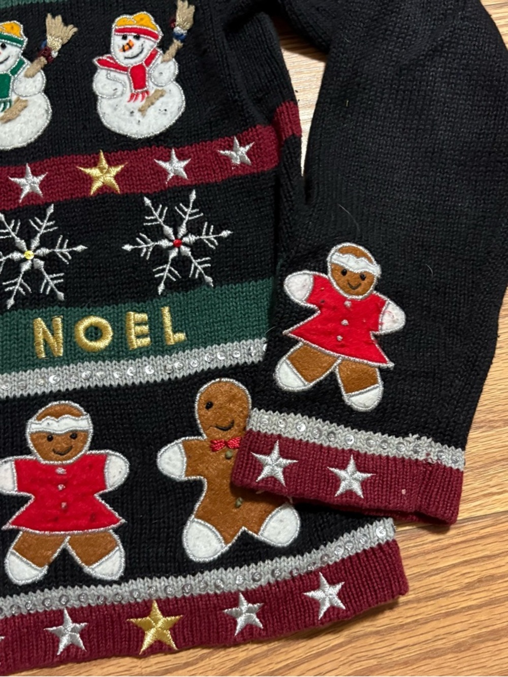 Vintage Christmas Embroidered Beaded Gingerbread Snowman Grannycore Sweater S - Picture 3 of 9
